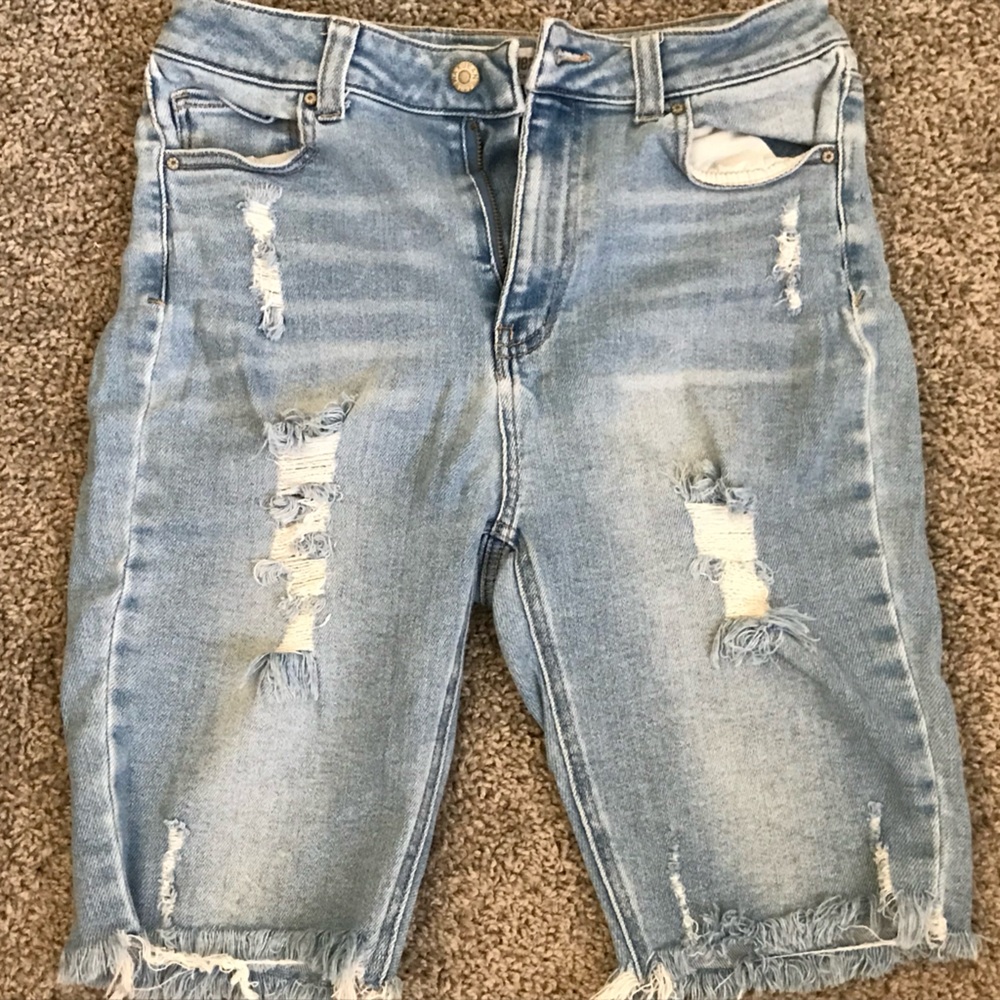 Wax Jean Light Blue Distressed Jean Shorts